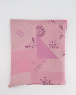 Christian Dior Pink and Purple Silk Scarf with Geometric Jewel Floral Detailing