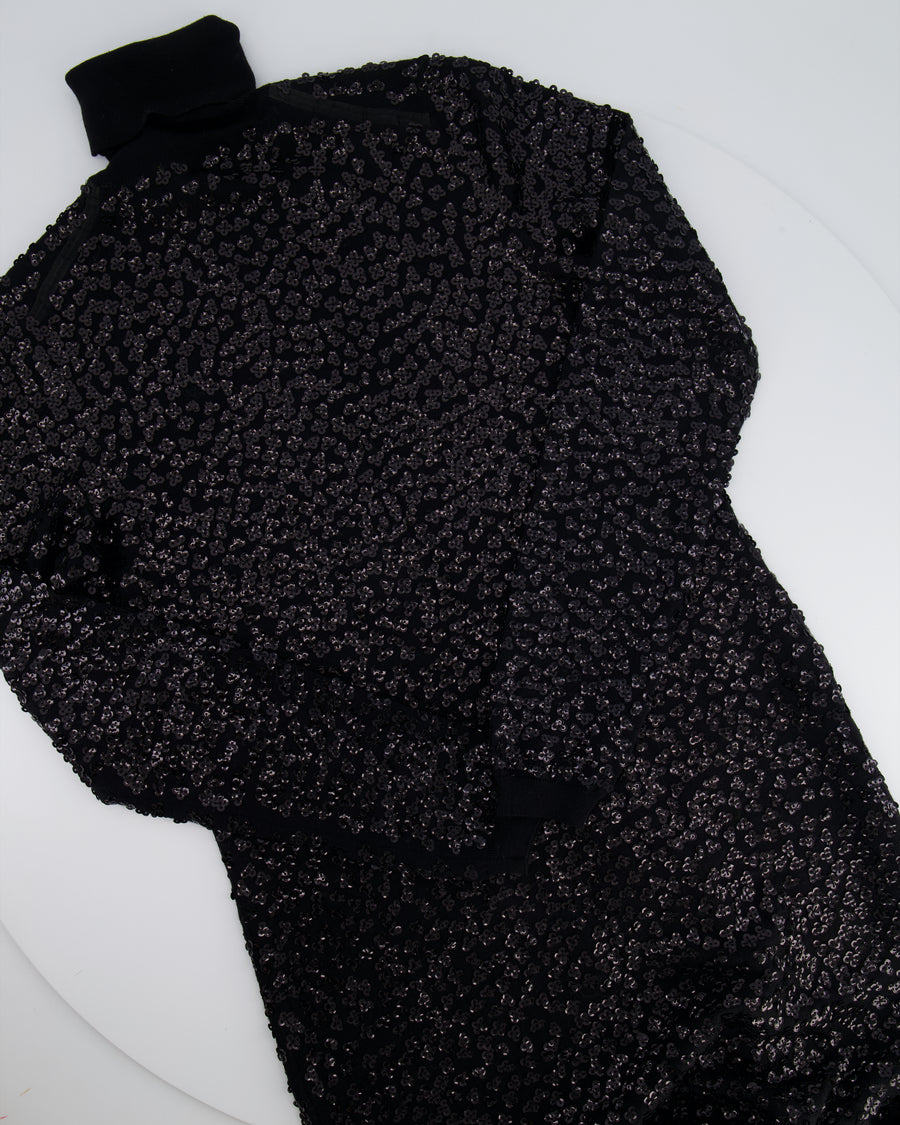 Saint Laurent Black Wool Sequin Turtleneck Midi Dress Size S (UK 8)