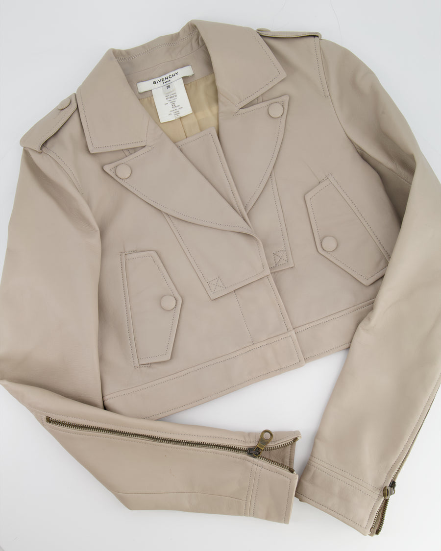 Givenchy Cream Cropped Lambskin Leather Jacket  Size FR 36 (UK 8)