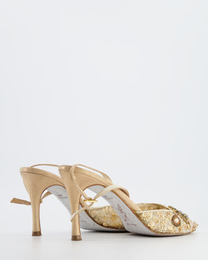 Rene Caovilla Gold Sequin and Crystal Embellished Heels Size EU 38.5