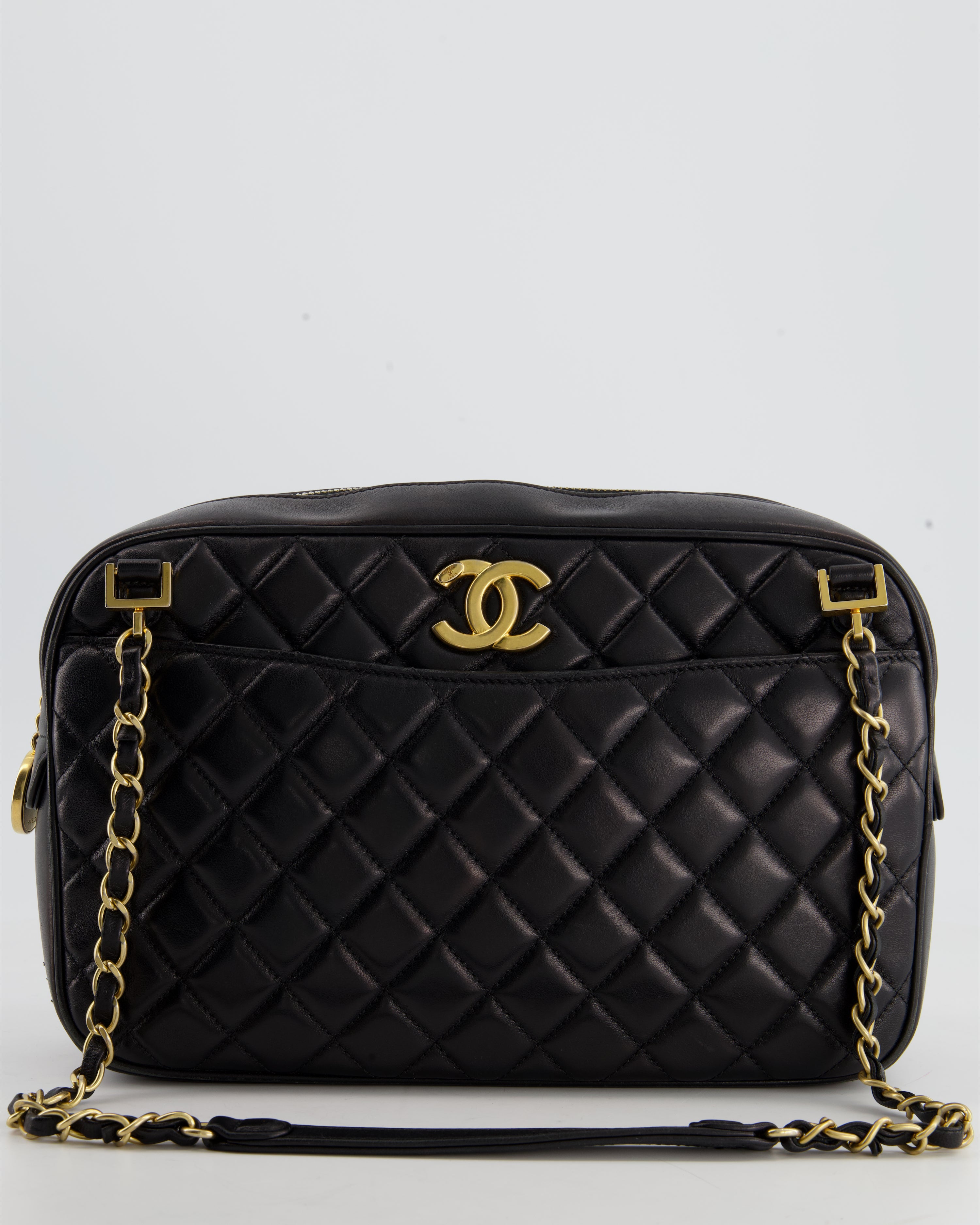 A BLACK LAMBSKIN LEATHER CAMERA BAG WITH GOLD HARDWARE, CHANEL, 2002-2003