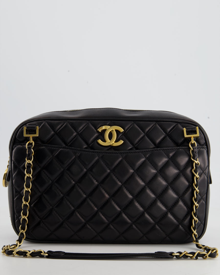 Chanel Black Crossbody Camera Bag in Quilted Lambskin With Gold Hardware