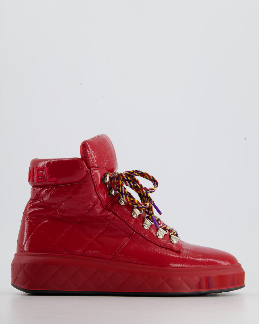 Chanel Red Patent Leather High Top Sneakers Shoes Size EU