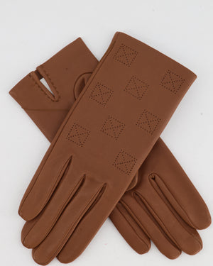 Hermès Brown Square Stitching Detailing Gloves Lambskin Leather Size 7 RRP £560