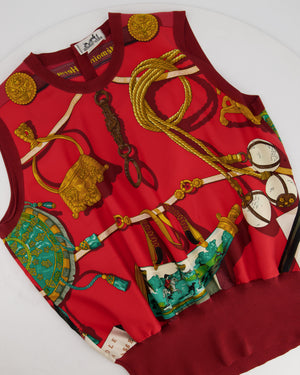 Hermes Red Silk Vest with Equestrian Pattern (UK 10 - 12)