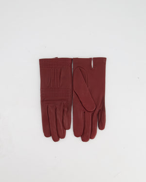 Hermès Burgundy Gloves Stitching Lambskin Leather Size 7