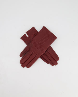 Hermès Burgundy Gloves Stitching Lambskin Leather Size 7