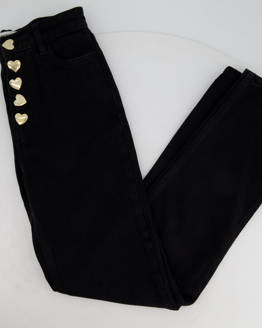 Reformation Black Straight Leg Jeans with Heart Button Detailing FR 32 (UK 4)