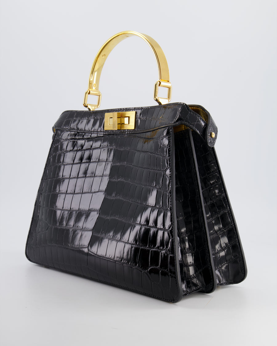 Fendi Black Crocodile Large Peekaboo Bag with Gold Hardware RRP £18,000