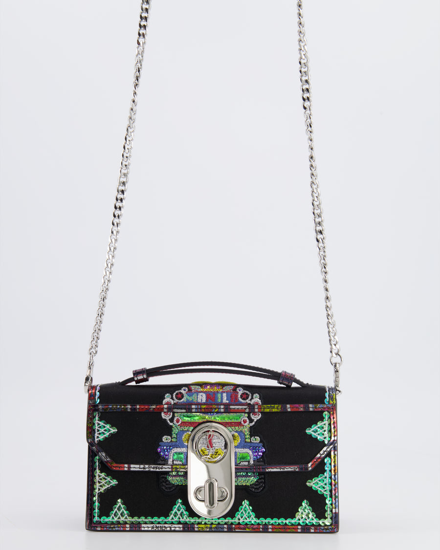 Christian Louboutin Black Sequin Embellished Top Handle Bag with Silver Hardware