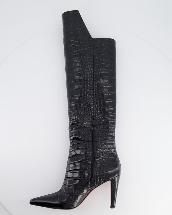 Christian Louboutin Black Crocodile Embossed Knee-high Boots Size 40.5