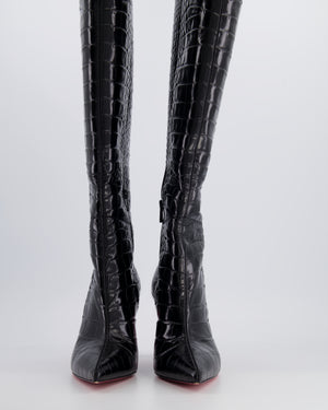 Christian Louboutin Black Crocodile Embossed Knee-high Boots Size 40.5