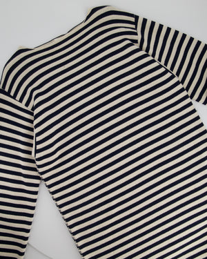 Celine White and Blue Striped Long Sleeve Round Neck Dress FR 38 (UK 10)