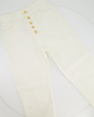 Reformation White Jeans with Gold Flower Button Detailing Size 23 (UK 4)