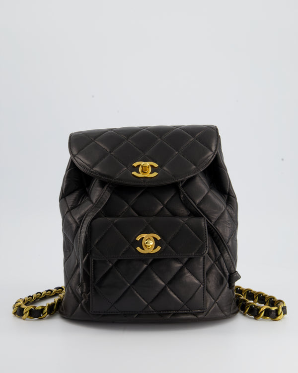Chanel Black Vintage Duma Backpack Bag in Lambskin Leather with 24K Gold Hardware