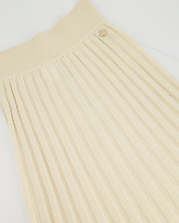 Chanel Cream Pleated Wool Midi Skirt Size FR 34 (UK 6)