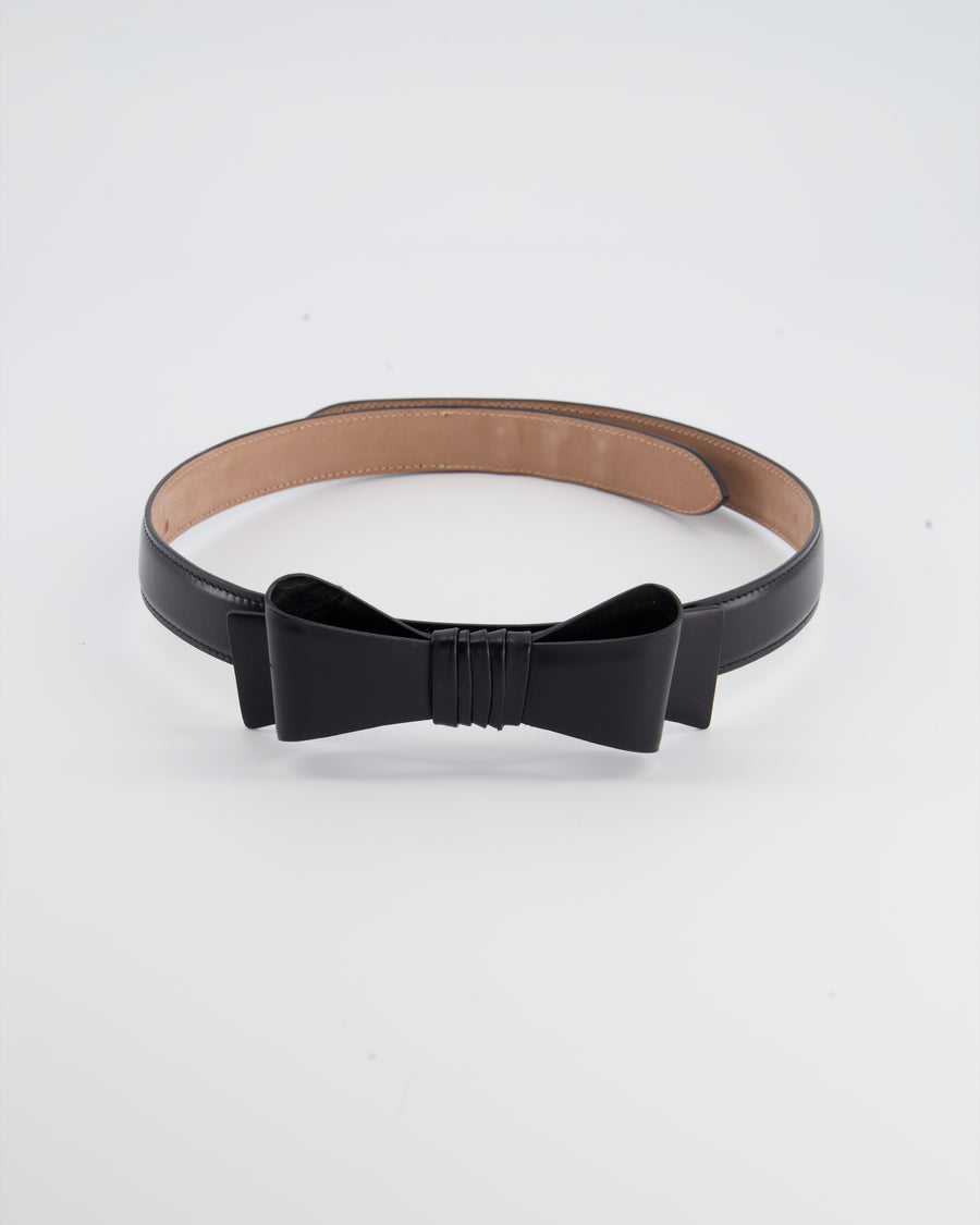 Alaïa Black Leather Belt with Bow Detail  Size 70cm