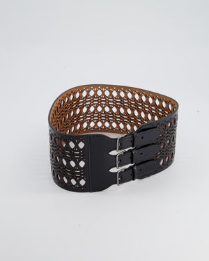 Alaïa Black Patent Leather Laser Cut Belt Size 65cm
