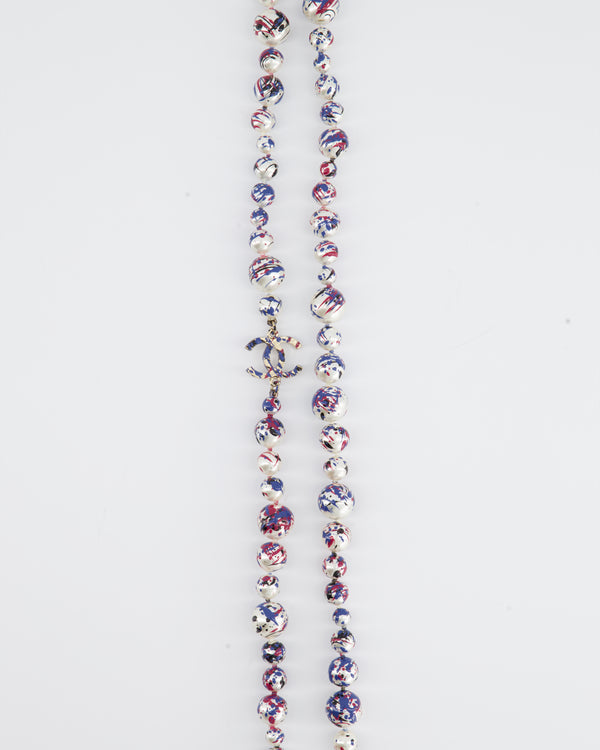 *HOT* Chanel White, Blue and Fuschia Painted Glass Pearl Necklace with CC Detail