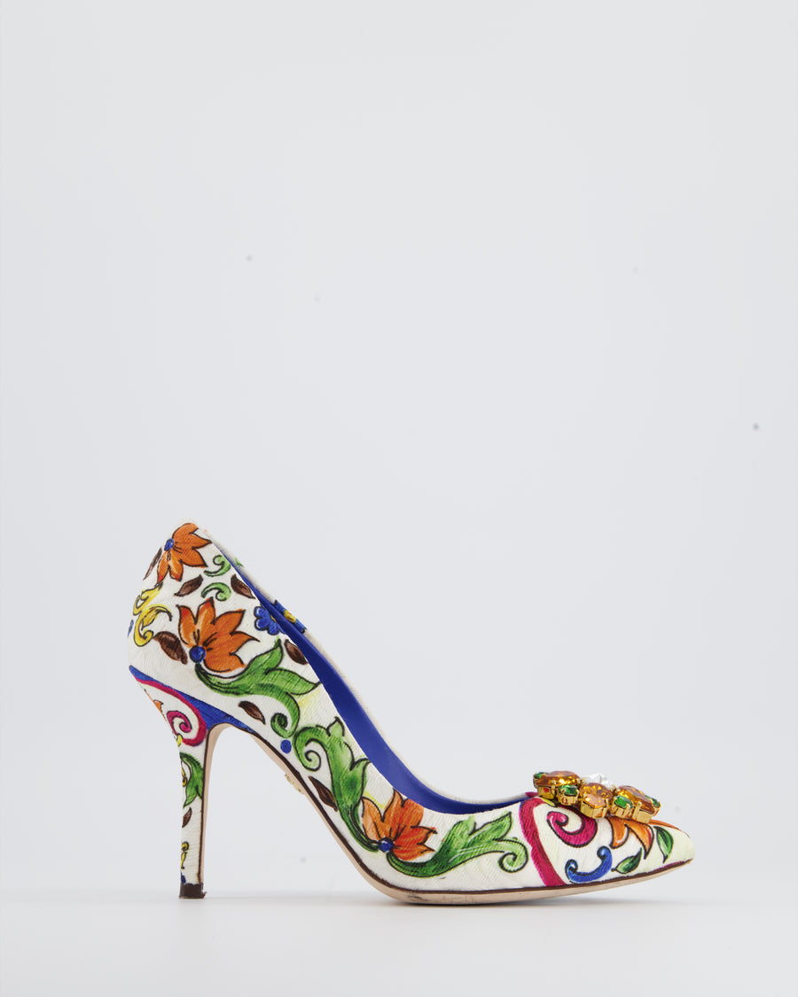 Dolce & Gabbana Multicolour Flower Print Heels with Crystal Detailing Size EU 36