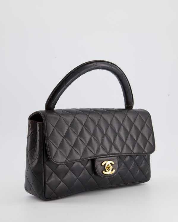 Chanel Black Vintage Lambskin Top Handle Bag with 24K Gold Hardware