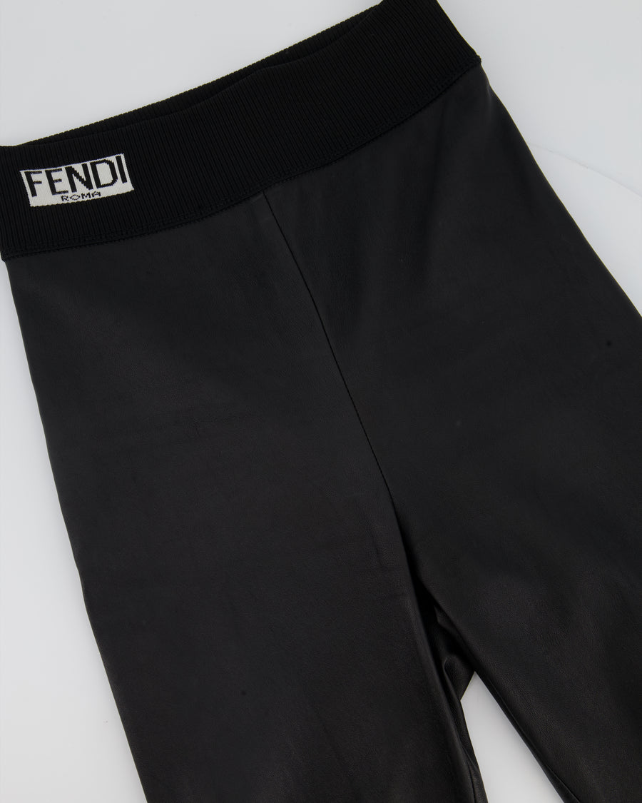 Fendi Black Leather Legging with Logo Print Detailing IT 40 (UK 8)