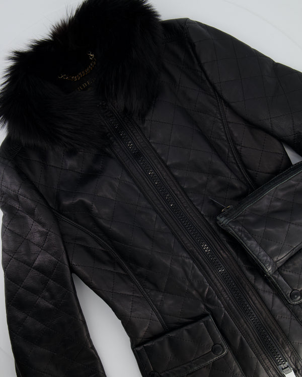 Burberry Black Leather Jacket with Fur Collar Size IT 44 (UK 12)