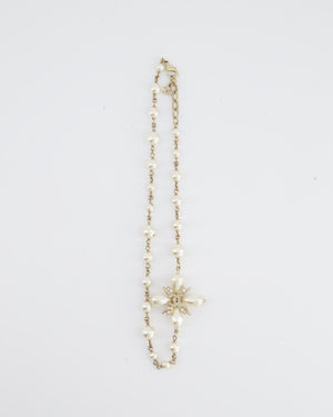 HOT* Chanel Gold CC Necklace with White Pearl and Crystal