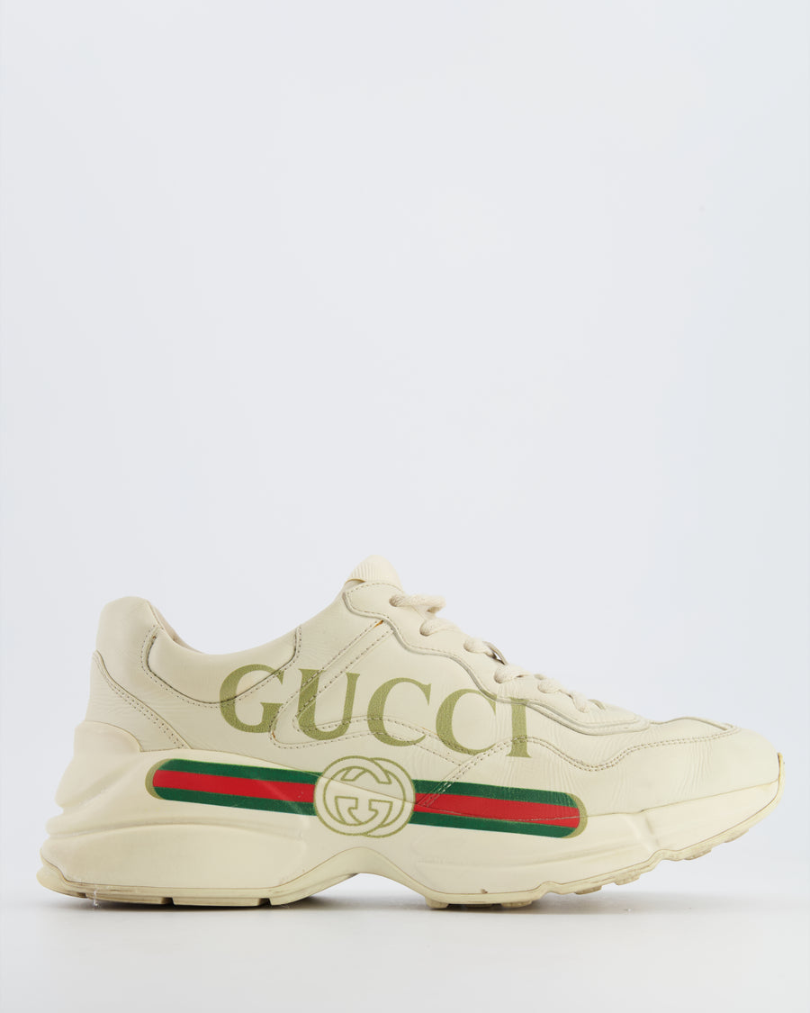 Gucci Gara Cream Sneakers with Gold Writing and Logo EU 38.5-39.5