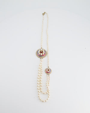 *HOT* Chanel Pink & Pearl with Large Tweed Embellished CC Pendant Necklace