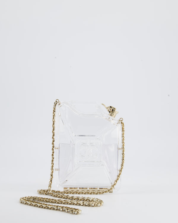 *COLLECTORS* Chanel Clear Plexiglass Bottle Minaudière Bag with Champagne Gold Hardware