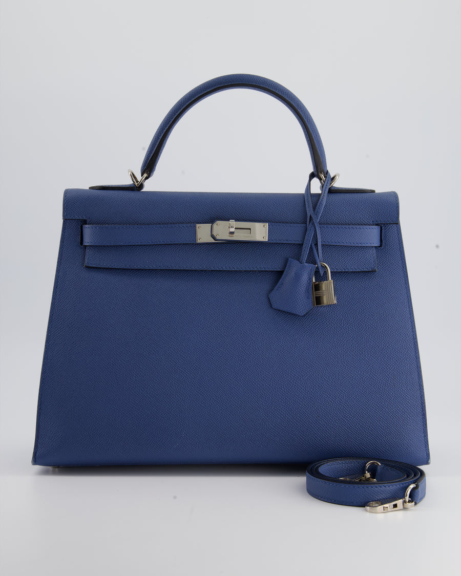 Hermes Kelly Bag 32cm Deep Blue in Epsom Leather with Palladium Hardwa –  Sellier