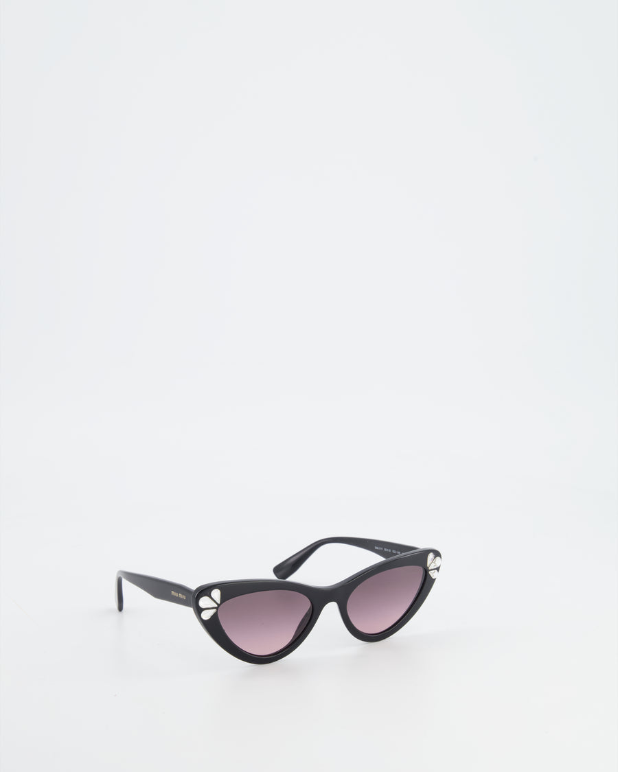 Miu Miu Cat Eye Black Sunglasses with Crystals and Pink Tint
