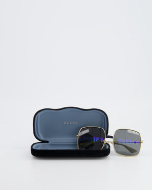 Gucci Rectangular Metal Frame Sunglasses with Guccify Print