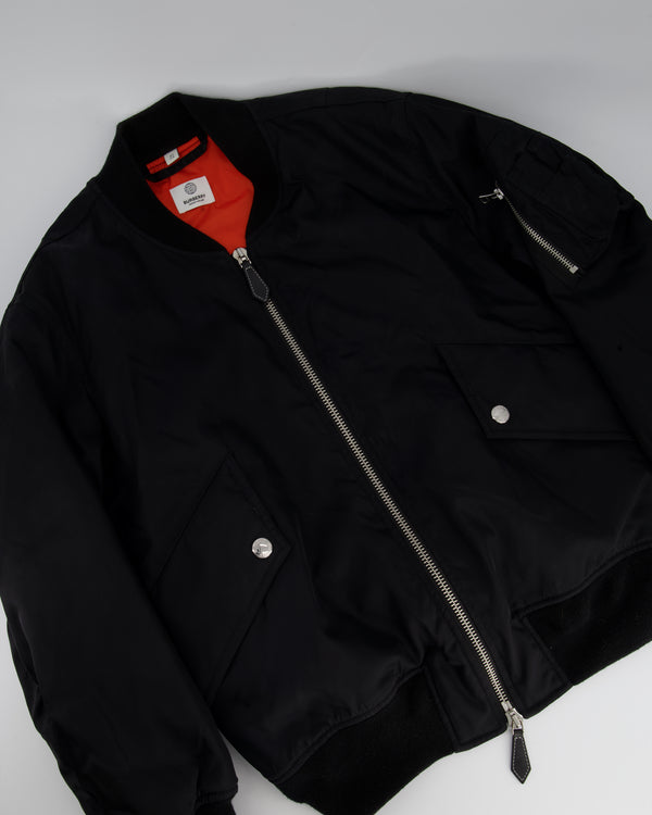 Burberry Black Nylon Bomber Jacket with Orange Lining and Love Print Detail  Size UK 6