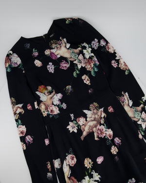 Dolce Gabbana Black Cherub and Rose Print Midi Dress IT 36 (UK 4)