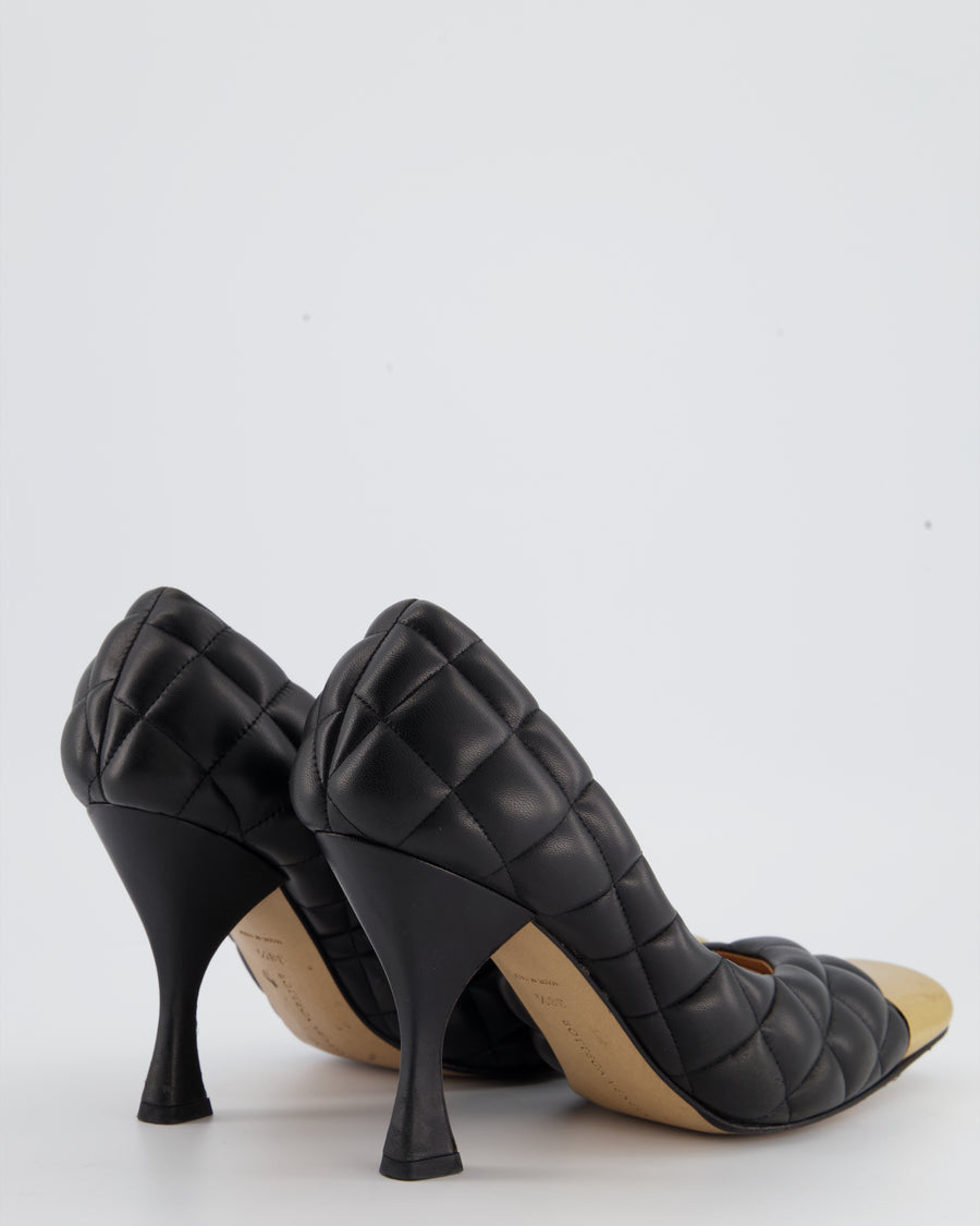 Bottega Veneta Black Quilted Leather Heels with Metal Cap Toe Size  EU 38.5