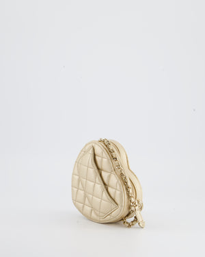 Chanel Mini Gold Heart Clutch on Chain Bag in Lambskin with Champagne Gold Hardware