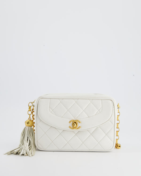 Chanel Vintage White Camera Flap Bag in Lambskin Leather with 24K Gold Hardware