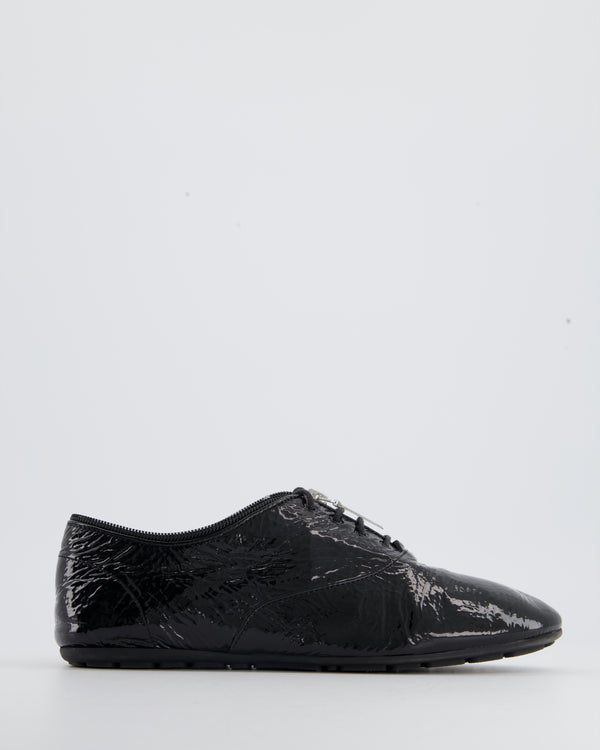 Saint Laurent Black Patent Lace up Shoes with Zip Detail Size EU 38