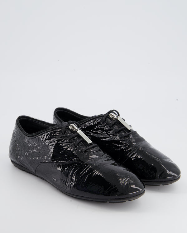Saint Laurent Black Patent Lace up Shoes with Zip Detail Size EU 38