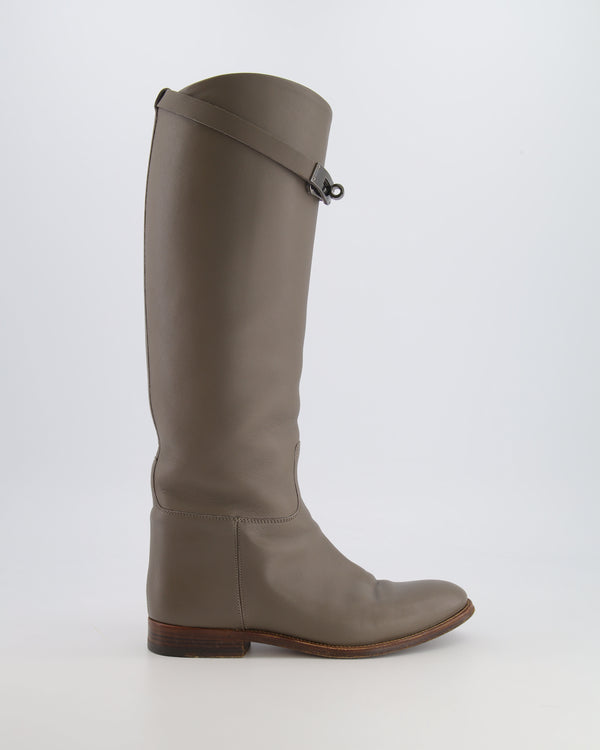 Hermès Etoupe Calfskin Jumping Boots with Palladium Buckle Size EU 37 RRP £2,120