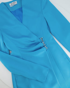 The Attico Jacqueline Satin Blue Wrap Dress with Shoulder Pads Size IT 40 (UK 8)