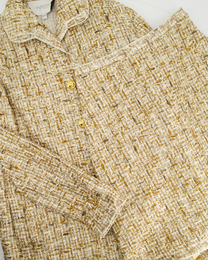 Giambattista Valli Gold Tweed Jacket and Skirt Set with Logo Button Detail Size IT  38 (UK 6)
