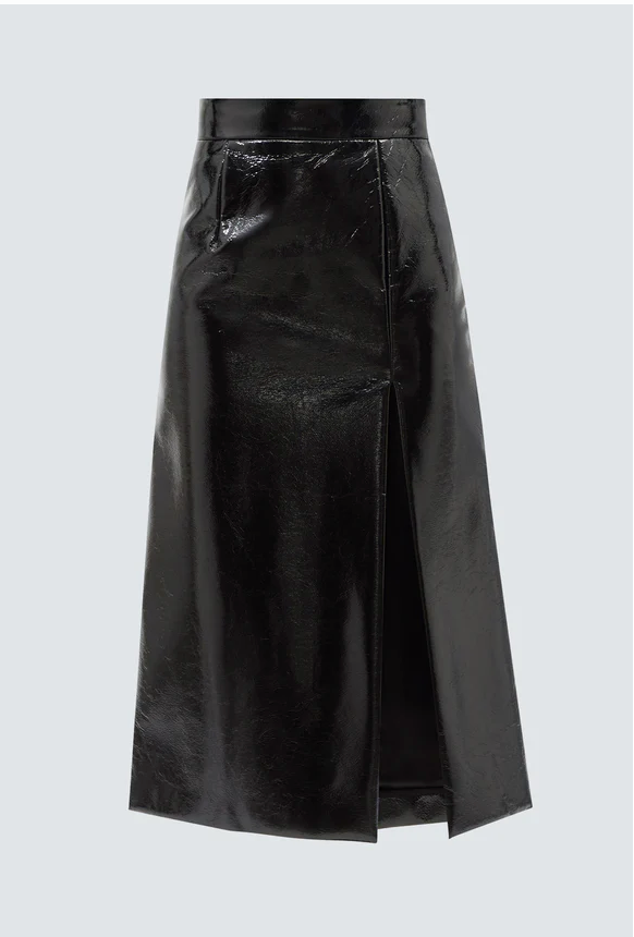 Racil Black Daria Vinyl Midi Skirt with Side Split Detail RRP £475