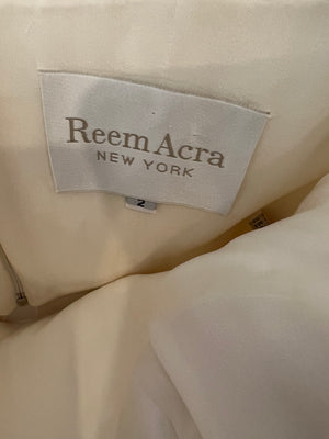 Reem Acra Silk Cream Bandeau Long Ruffle Top Size US 2 (UK 6)