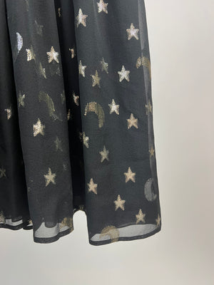 Saint Laurent Black Silk Peter Pan Collar Dress with Metallic Stars Size FR 40 (UK 12)