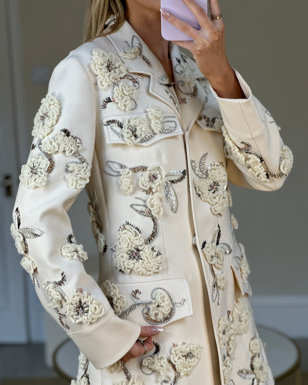 Christian Dior Ivory Wool Tailored Coat with Embroidered Details Size FR 38 (UK 10)