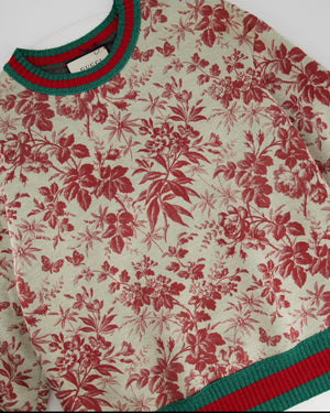Gucci Red and Beige Floral Jumper with Metallic Red and Green Trim Size M (UK 10-12)