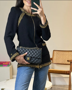 Chanel Black Wool Jacket with Gold Embroidery Detail Size FR 36 (UK 8)